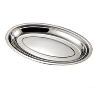 Plato de pescado ovalado de acero inoxidable para servir, apto para microondas, apilable (35 cm (plata))