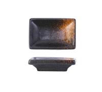 Plato de salsa 4 platos de cerámica for condimentos, for mojar, for ollas calientes, rectangulares, for aperitivos y salsa soja(Black and orange)