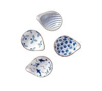 Plato de salsa 4 platos de cerámica for salsa, porcelana azul y blanca, for soja, for condimentos, for mojar sushi(Brown Stroke)