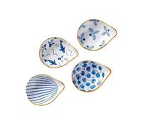 Plato de salsa 4 platos de cerámica for salsa, porcelana azul y blanca, for soja, for condimentos, for mojar sushi(Yellow Stroke)