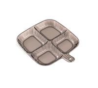 Plato de salsa Bandeja de cuatro compartimentos con asa, plato antiescaldamiento, bandeja colgante for guardar jengibre y ajo(Grijs)