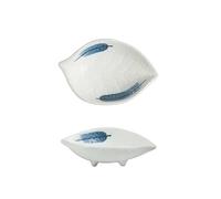 Plato de salsa Plato pequeño de cerámica con forma hoja for salsa, plato plano for soja, platos for condimentos mantequilla y mostaza(Blue)