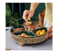 Plato de servir dividido con tapa, bandeja de aperitivo con 5 compartimentos extraíbles, bandeja de servir dividida de porcelana de caramelo y nueces, cuencos para aperitivos para patatas fritas y