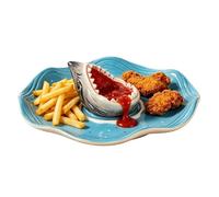 Plato de sushi Shark | Plato de cerámica pintado a mano | Plato de condimentos temático de océanos | para pescado, taco, pulpo, camarones, sardinas, hamburguesa, queso, salsa de queso