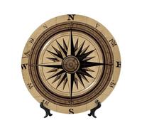 Plato decorativo de cerámica con diseño de mapa de carreteras de brújula, de porcelana, con soporte de exhibición, adorno de cerámica hecho a mano, con personalidad, plato de cena de porcelana