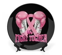 Plato decorativo de cerámica con estampado de cáncer de mama We Fight Together con soporte de exhibición para decoración de pared del hogar, Estilo:, 6inch
