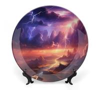 Plato decorativo de porcelana china con diseño de paisaje natural, diseño de tormenta de trueno, color morado, 15 cm