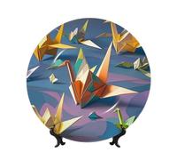 Plato decorativo de porcelana de hueso, grullas de papel de origami, platos de cerámica, grullas de papel de origami, platos decorativos, soporte de cerámica, adorno de cerámica, manualidades, plato