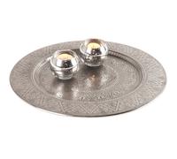 Marrakech - Bandeja decorativa oriental bohemia de metal, 35 cm, para decoración de mesa de cocina y salón, estilo vintage (plata)