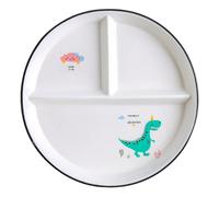 Plato dividido de cerámica, Plato llano con control de porciones y un bonito diseño de dinosaurio verde, Ideal para pasta, carne, ensalada de frutas y pan, Apto para microondas
