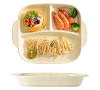 Plato dividido de cerámica, Plato rectangular balnco con 3 compartimentos, Fácil control de la comida, Apto para horno y microondas, Adecuado para todas las comidas