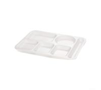 Plato dividido de melamina de 6 compartimentos con ranura para cubiertos, bandeja rectangular resistente a los golpes para la escuela y el personal comedor, color blanco (blanco)