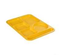 Plato dividido de melamina de 6 compartimentos con ranura para cubiertos, bandeja rectangular resistente a los golpes para la escuela y el personal comedor, blanco (amarillo)