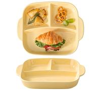 Plato dividido de porcelana, Plato rectangular Amarillo con 3 compartimentos, Fácil control de la comida, Apto para horno y microondas, Adecuado para todas las comidas