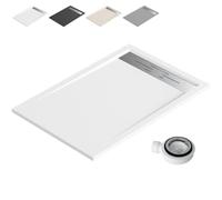 Plato Ducha Resina Antideslizante con Valvula y Rejilla | Textura Piedra | Blanco | 80 X 180cm