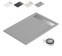 Plato Ducha Resina Antideslizante con Valvula y Rejilla | Textura Piedra | Gris Cemento | 80 X 120cm