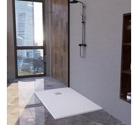 Plato Ducha Titan 80X200 Blanco - Resina Carga Mineral- Antibacterias Antideslizante C3-Sensacion Piedra Natural-Ultraresistente-Incluye Válvula Desagüe y Rejilla Acero Inox