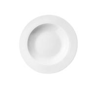 Plato hondo de cerámica, color blanco, ideal para servir sopas, guisos y ensaladas. Resistente y elegante para uso diario.
