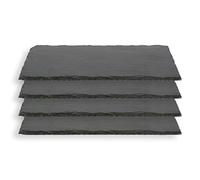 Plato Llano de Pizarra Natural, Fuentes de Cocina, Platos para Sushi, Plato de Pizarra, Bandejas para Servir Alimentos Quesos, Tapas Sushi, Negro, Tablas de Piedra 30 x 11 x 0,6 cm, 4 Unidades