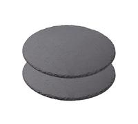 Plato Llano de Pizarra Natural, Fuentes de Cocina, Platos para Sushi, Plato de Pizarra, Bandejas para Servir Alimentos Quesos, Tapas Sushi, Negro, Tablas de Piedra Redonda 22 cm - 2 Unidades