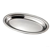 Plato ovalado de acero inoxidable con profundidad funcional para retención de salsa, apto para microondas, apilable, a prueba de óxido, construcción (40 cm (25 cm (plateado)