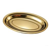 Plato ovalado de acero inoxidable diseñado para pescado y carnes asadas, estructura profunda que evita derrames y permite un calentamiento limpio en el microondas (40 cm (30 cm (dorado)