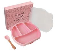 Plato para bebé con ventosa - Plato de aprendizaje de alimentos antideslizante y con cierre para niños pequeños con división y tapa - Juego de vajilla para bebés - Silicona sin BPA (rosa)
