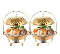 Plato para bufé, bandeja redonda de acero inoxidable para fiestas y eventos, calentador de alimentos de encimera y juego de servidores