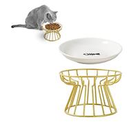 Plato para gatos antivómito apto para bigotes, soporte elevado para cuenco de alimentación para gatos, cuenco elevado de cerámica para gatos, comida y agua, plato de cerámica poco profundo