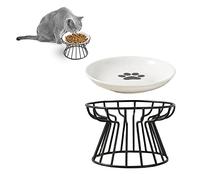Plato para gatos antivómito apto para bigotes, soporte elevado para cuenco de comedero para gatos, cuenco elevado de cerámica para gatos, comida y agua, antivómitos, plato de cerámica poco profundo,