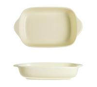 Plato para hornear de cerámica Sartén de cerámica colorida con doble asa for hornear, vajilla cuadrada for el hogar, tazón for ensalada y arroz horneado(Blanco)