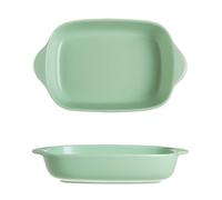 Plato para hornear de cerámica Sartén de cerámica colorida con doble asa for hornear, vajilla cuadrada for el hogar, tazón for ensalada y arroz horneado(Green)