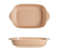 Plato para hornear de cerámica Sartén de cerámica colorida con doble asa for hornear, vajilla cuadrada for el hogar, tazón for ensalada y arroz horneado(Bruin)