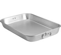 Plato para horno, plato para horno, asador de acero inoxidable con asas, placa de asado, gran plato horno para pavo y verduras, exterior pulido espejo, fácil de limpiar, 7 x 36 x 27 cm