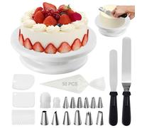 Plato para tartas, 28 cm, giratorio con 360°, 70 unidades, juego de accesorios para tartas con soporte giratorio, plato giratorio, espátulas para tartas, 3 espátulas y 2 acoplamientos