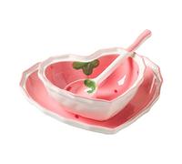 Plato, platos, decoración del hogar Cuencos de postre de cerámica Plato: 1 Juego Ensaladera de fresa con forma de corazón de amor con cuchara Cuencos de porcelana for mezclar for sopa Pasta Postre Cer