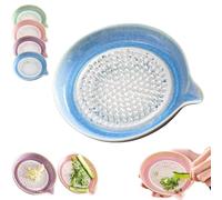 Plato rallador de cerámica hecho a mano para jengibre y ajo, herramienta de cocina multifuncional para verduras, frutas y queso duro, regalo para cocineros caseros (azul)