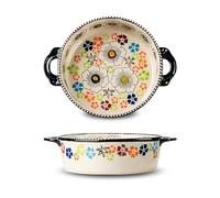 Plato redondo de cerámica para lasaña, 880 ml, con asa, de colores, para lasaña, cazuelas, pan y carne de res