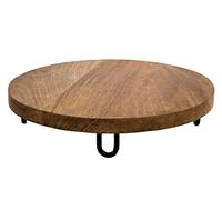 Plato redondo de madera de mango, 29 cm, con patas de metal, bandeja de madera maciza, salchichas, queso, tapas, plato de servir, plato apto para alimentos