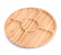 Plato redondo para aperitivos, bandeja dividida, bandeja de bambú para aperitivos con 5 compartimentos, plato de comida de rejilla múltiple, bandejas de madera para servir (20 cm)