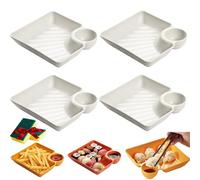 Plato separado para salsa, juego de 4 platos japoneses para albóndigas con compartimentos para salsa, platos cuadrados reutilizables para tacos, verduras, frutas, embutidos y aperitivos de fiesta