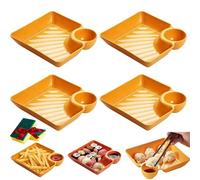Plato separado para salsa, juego de 4 platos japoneses para albóndigas con compartimentos para salsa, platos cuadrados reutilizables para tacos, verduras, frutas, embutidos y aperitivos de fiesta