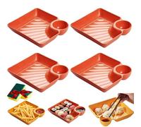 Plato separado para salsa, juego de 4 platos japoneses para albóndigas con compartimentos para salsa, platos cuadrados reutilizables para tacos, verduras, frutas, embutidos y aperitivos de fiesta
