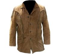 PLATOON Chaqueta vaquera de piel de ante con flecos occidentales para hombre, marrón, XXL