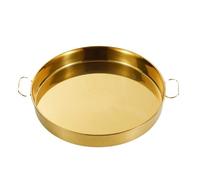 Platos Acero Inoxidable Bandeja redonda de acero inoxidable for almacenar frutas y alimentos, plato hondo con asa, moldes for pasteles pan, fuente for hornear para Barbacoa(Golden two ear,36cm)