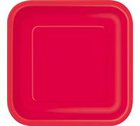 Unique- Platos Cuadrados de Papel Ecológicos-18 cm Rojo-Paquete, Color red, 16 unidades (31502EU)