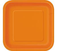 Platos Cuadrados de Papel Ecológicos - 23 cm - Color Naranja - Paquete de 14