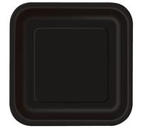 Unique- Platos Cuadrados de Papel Ecológicos-23 cm Negro-Paquete de 14, Color black, pack of 14 (32060EU)