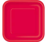 Unique- Platos Cuadrados de Papel Ecológicos-23 cm Rojo-Paquete de 14, Color red, pack of 14 (31493EU)