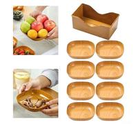 Platos cuadrados de plástico de grano de madera de 5.9 pulgadas para mini pasteles, pan, frutas, aperitivos, vajilla de 8 piezas con base compatible con bandeja de calentamiento de cocina